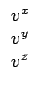 $\displaystyle \begin{array}{ccccccc}v^x\\  v^y\\  v^z\end{array}$